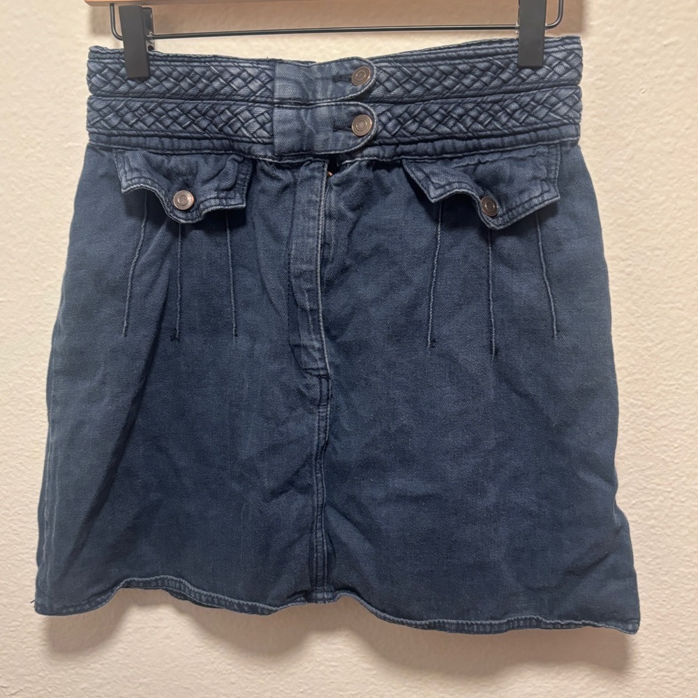 Free People Dark Blue Denim Skirt Braided